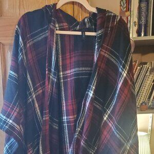 Torrid Black and Red Plaid Hooded Poncho